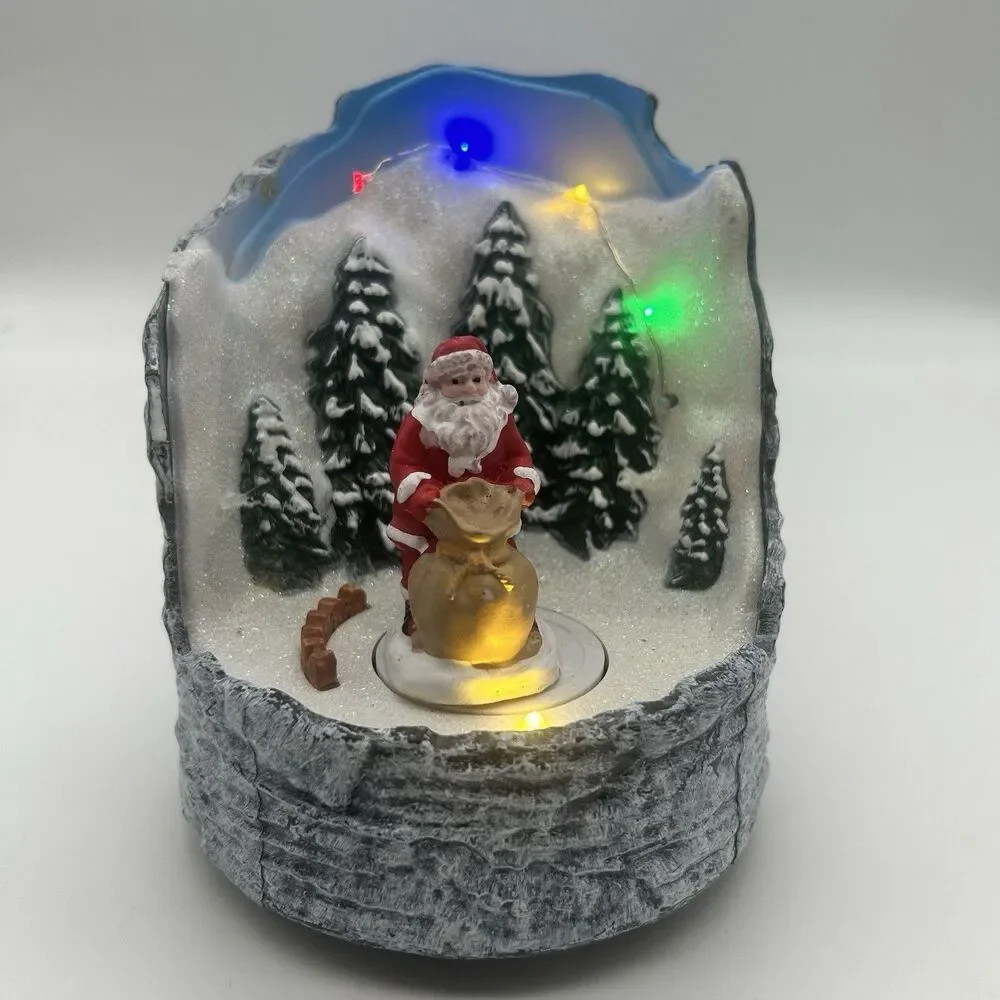 Animated Musical Santa Lighted Christmas Scene w Trees Motion LED Holiday Decor